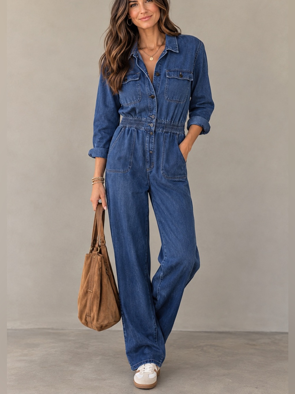 J.Crew Blue Denim Long Sleeve Button Front Women's Jumpsuit Size 8